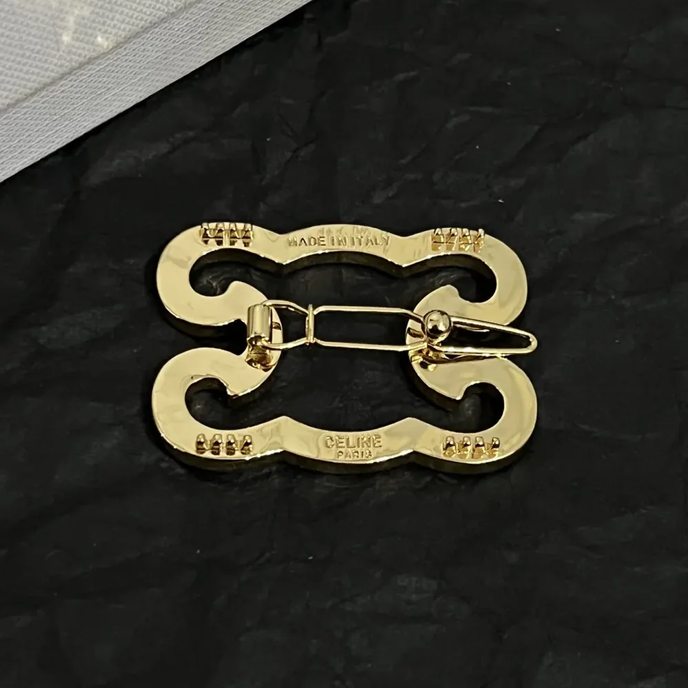 Celine Triomphe Frame Sparkle Brooch in Strass Brass with Gold Finish and Steel for Women Celine Triomphe Frame Sparkle Brooch in Strass Brass with Gold Finish and Steel for Women