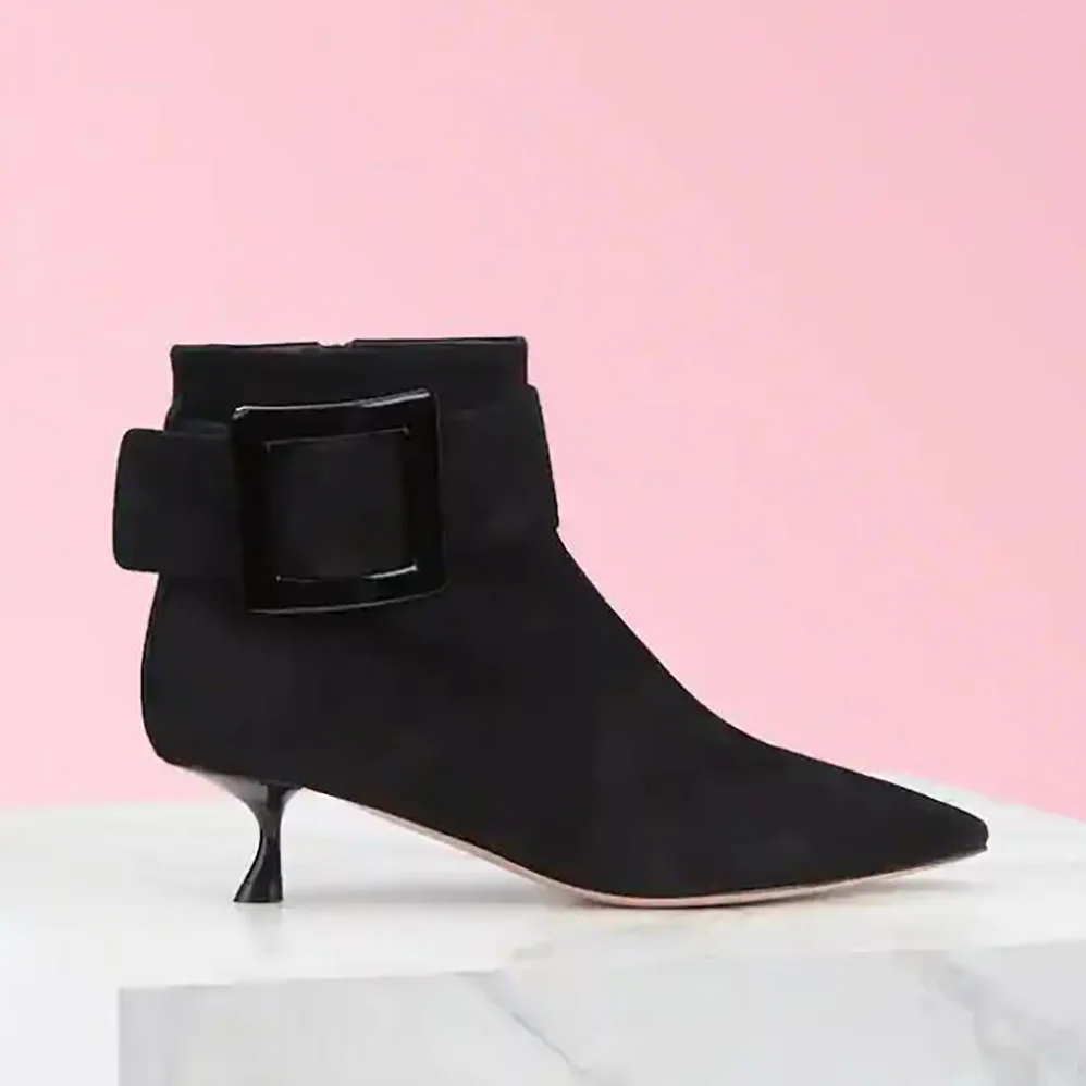 Roger Vivier Pointy Covered Buckle Ankle Boots in Suede for Women