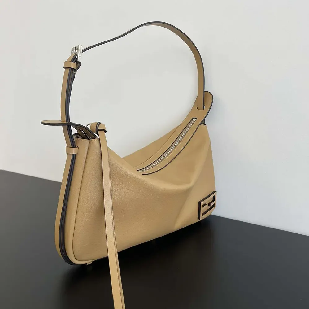 Fendi Simply Fendi Medium Beige Leather Bag for Unisex