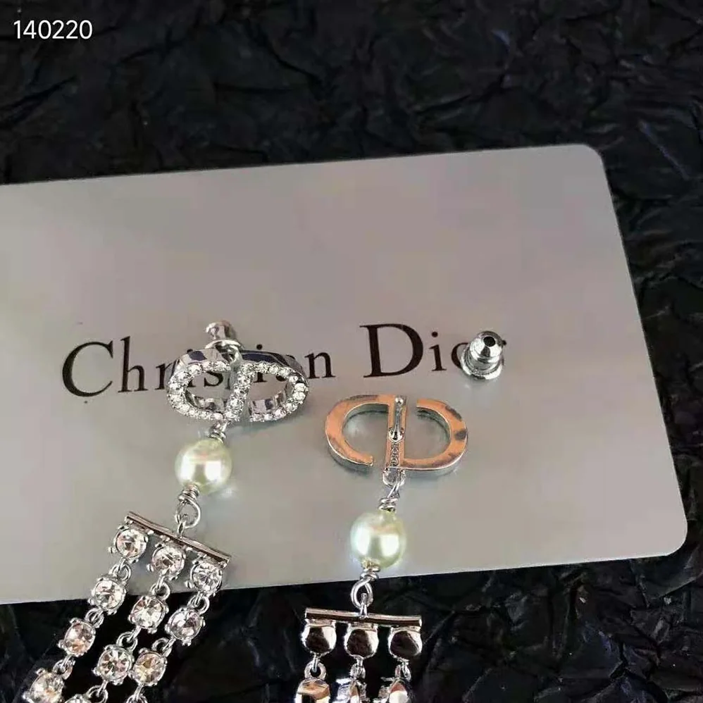 Dior 30 Montaigne Earrings Silver-Finish Metal with White Resin Pearls and Silver for Women in Tone Crystals
