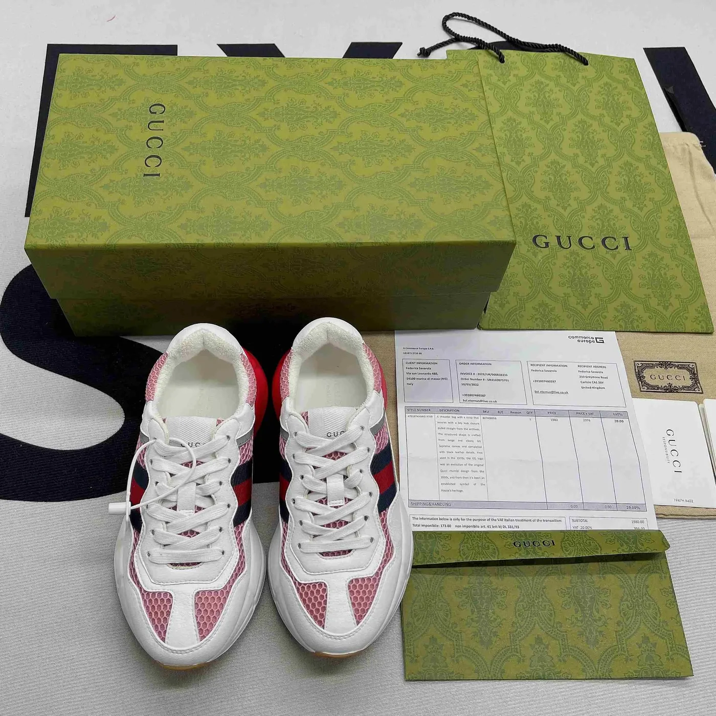 Gucci GG Rhyton Sneaker Pink And Red Gucci GG Rhyton Sneaker Pink And Red