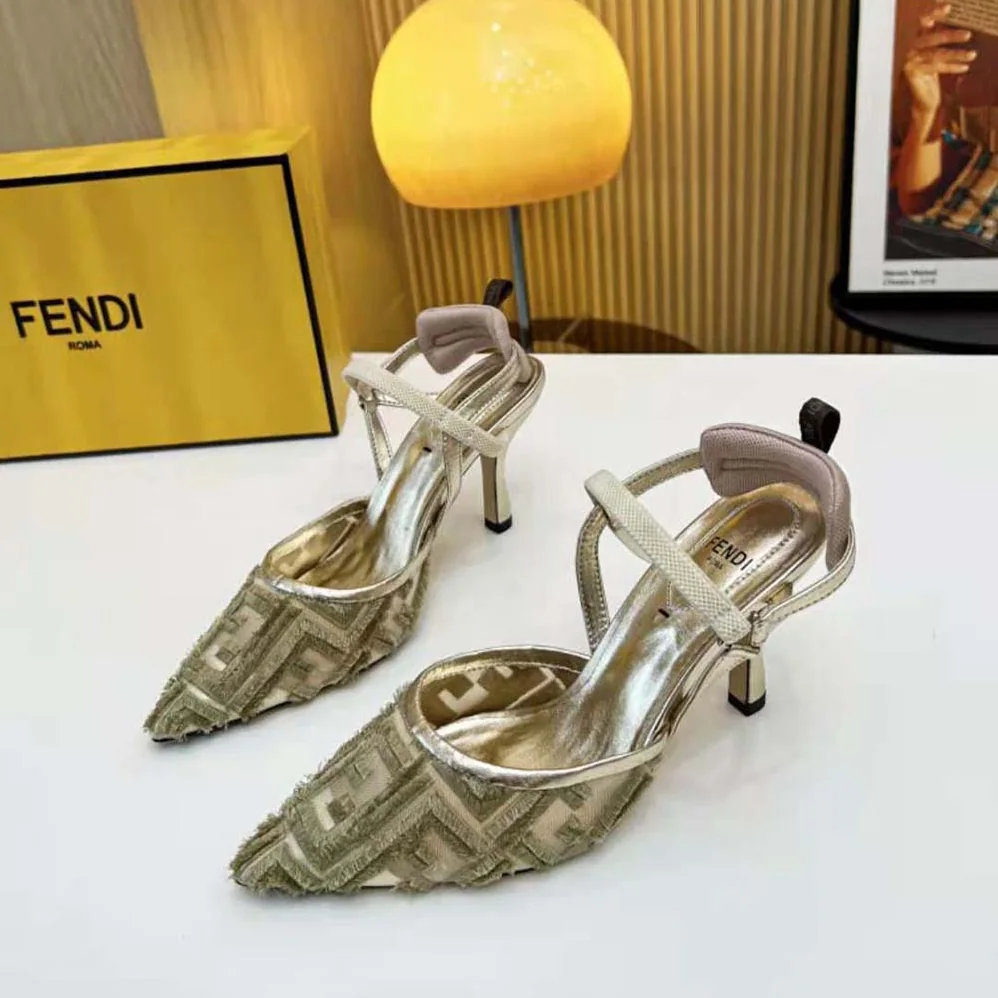 Fendi Colibrì Lite Gold Mesh High for Women in Heeled Slingbacks