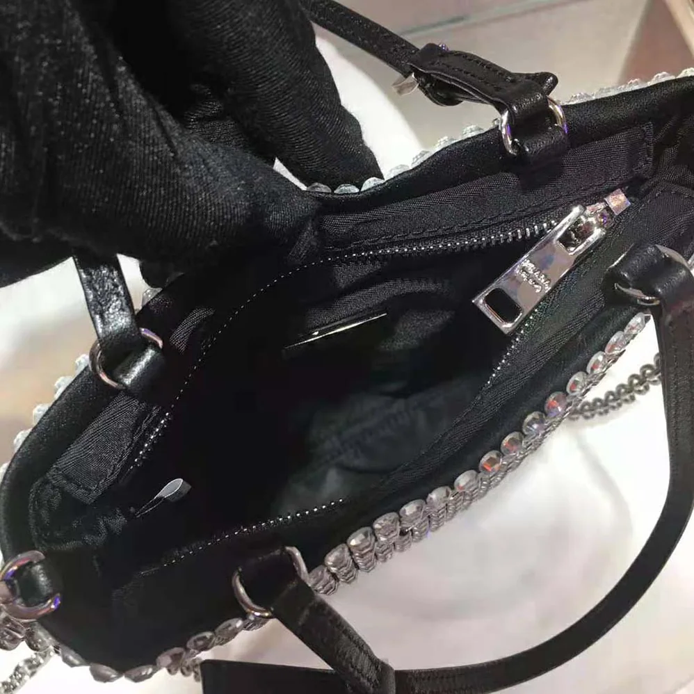 Prada Satin Handbag with Crystals for Women in Black