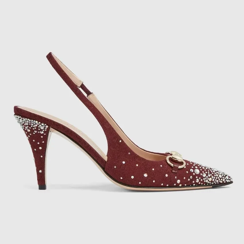 Gucci Slingback Pump With Crystal Horsebit Rosso Ancora Red