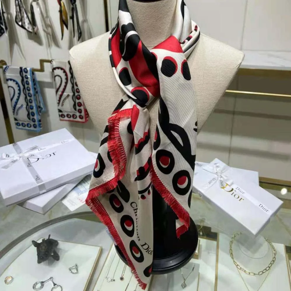 Dior Cupidon Square Scarf White Black and Red Silk Twill for Women