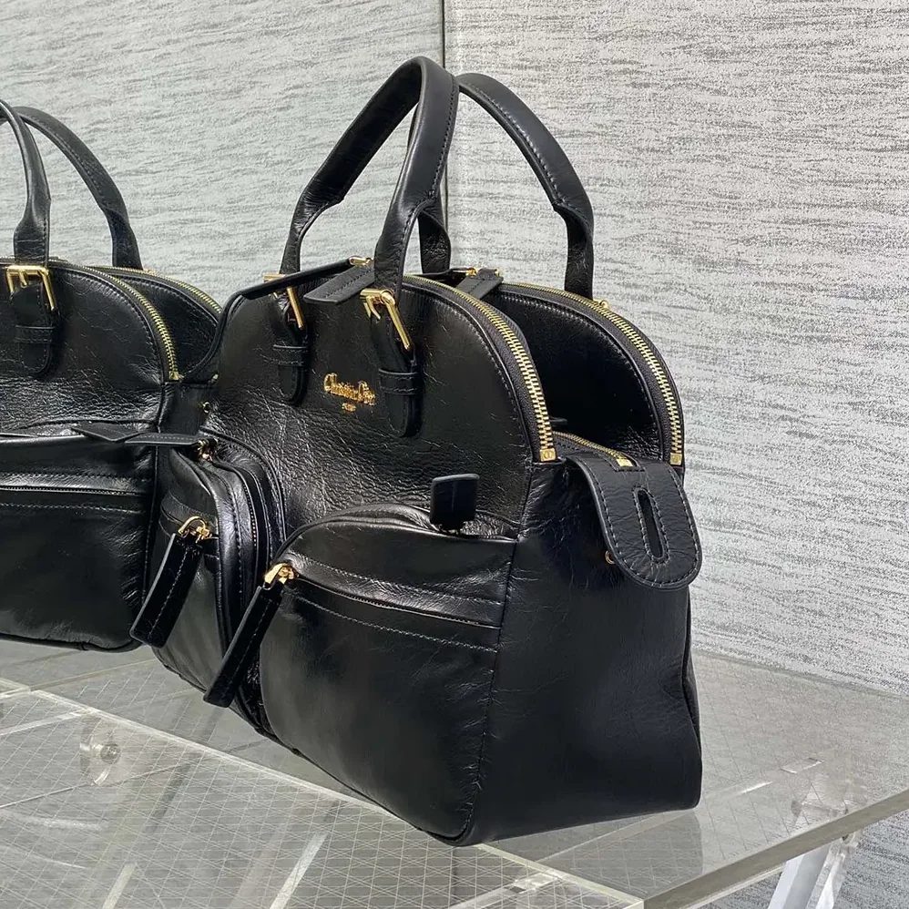 Dior Medium Grand Tour Bowling Bag Black Crinkled Calfskin for Women Dior Medium Grand Tour Bowling Bag Black Crinkled Calfskin for Women