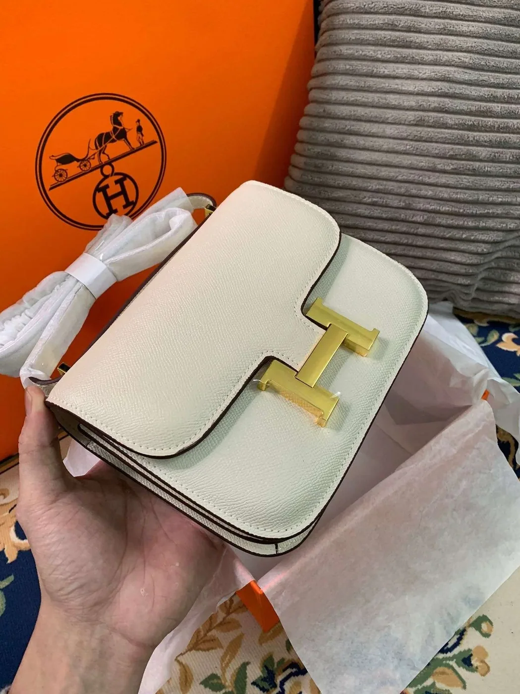 Hermes Constance 18 Crossbody Bag in White Gold Hardware Hermes Constance 18 Crossbody Bag in White Gold Hardware