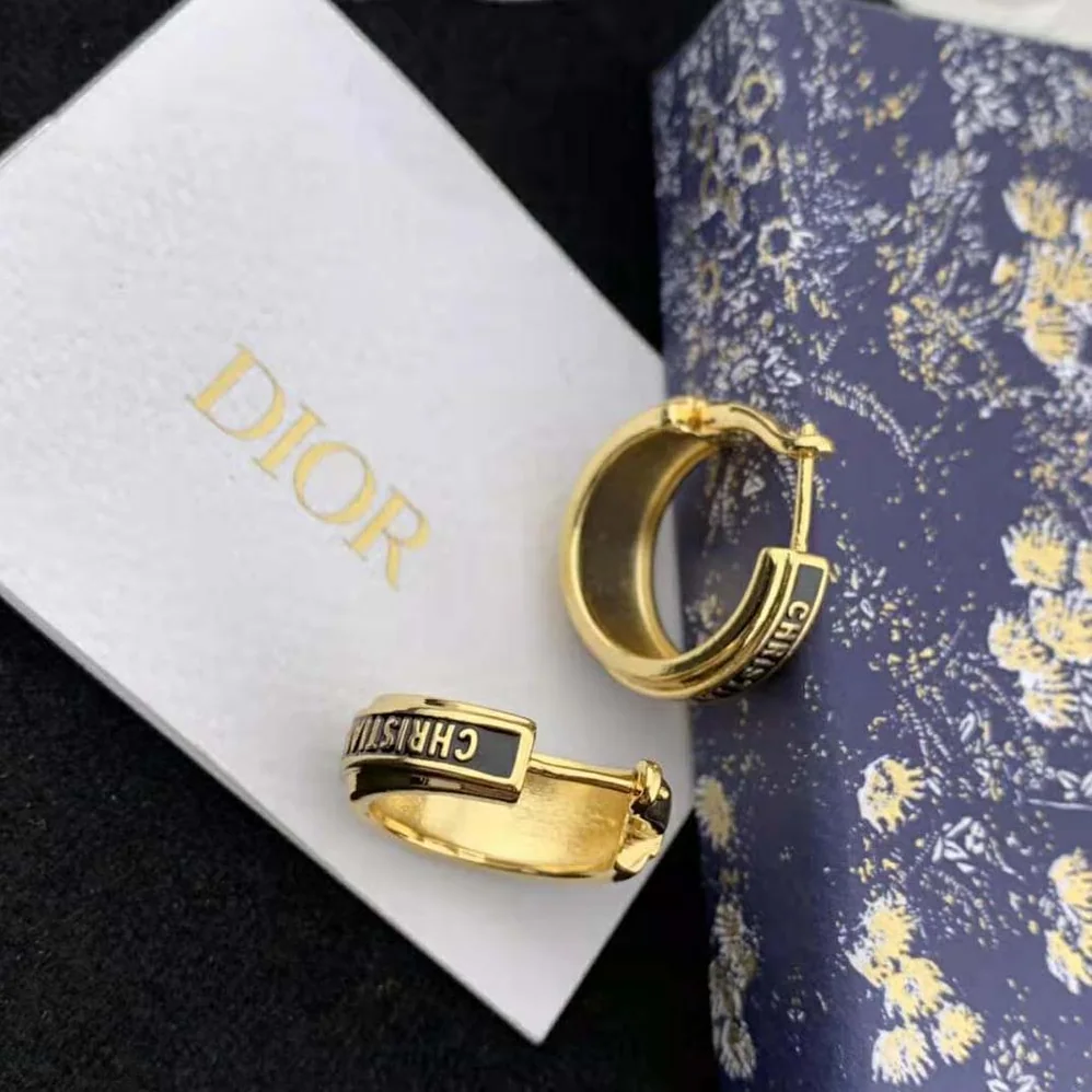 Dior Code Earrings Gold-Finish Metal and Black Lacquer for Women Dior Code Earrings Gold-Finish Metal and Black Lacquer for Women
