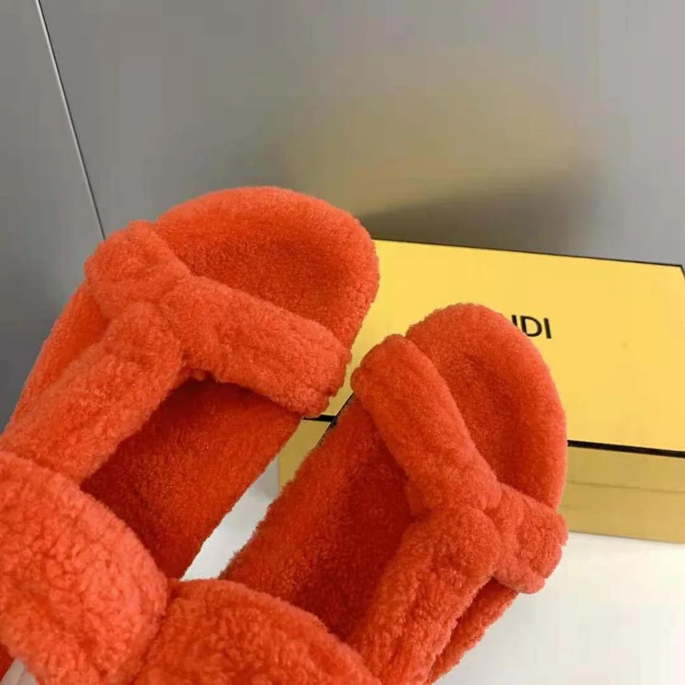 Fendi Feel Red Sheepskin Sandals for Women