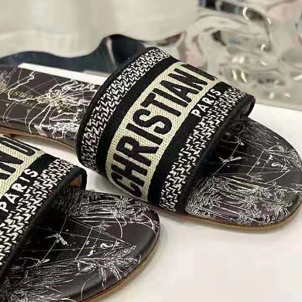 Dior Dway Slide Black Dior Around the World Embroidered Cotton for Women Dior Dway Slide Black Dior Around the World Embroidered Cotton for Women