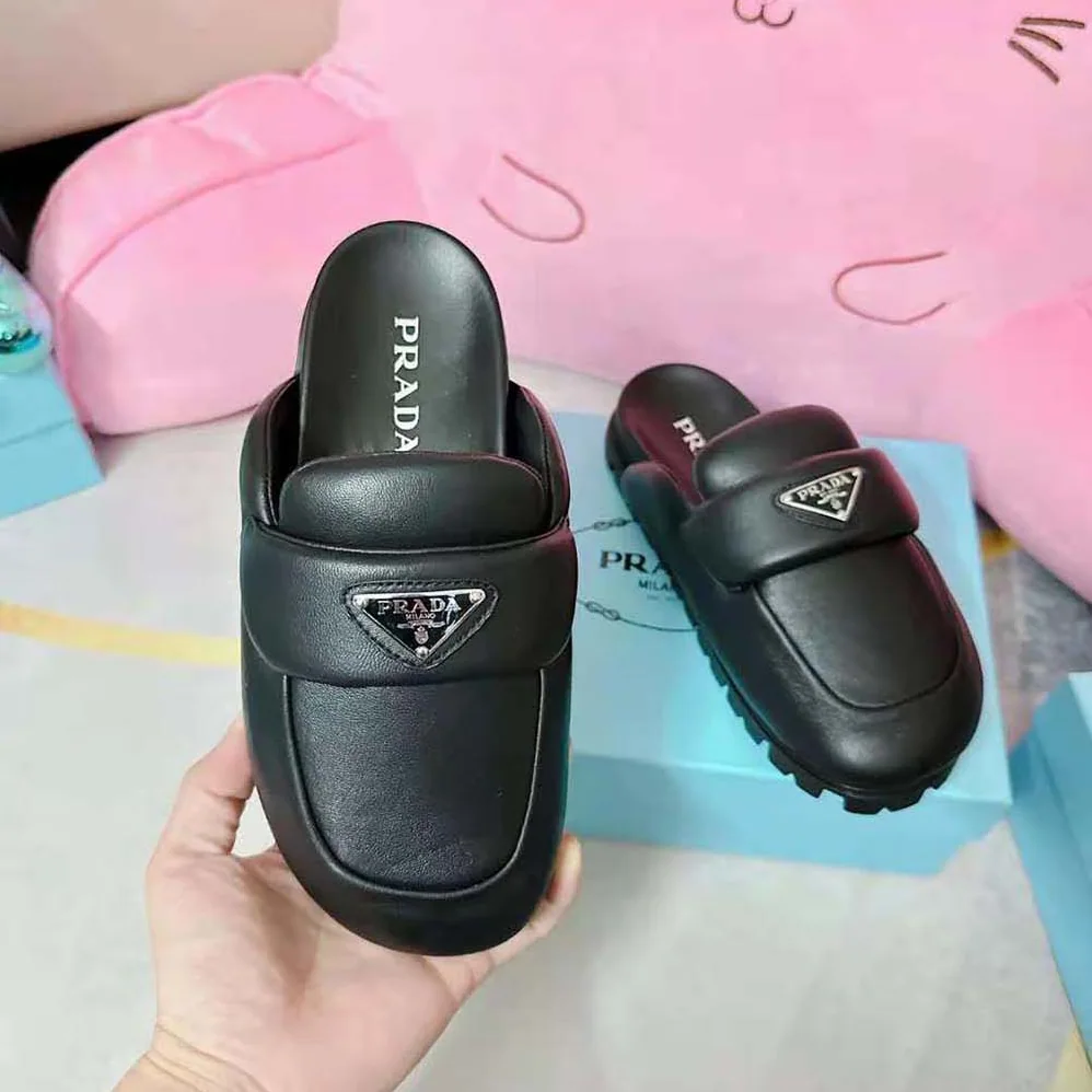 Prada Soft Padded Nappa Leather Sabots for Women in Black