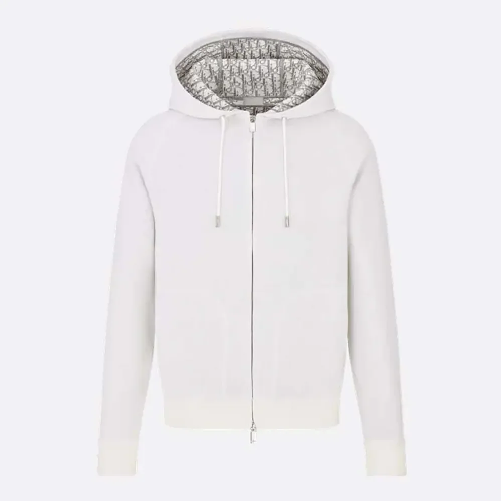 Dior Hooded Track Jacket White Cotton Knit and Cashmere for Men