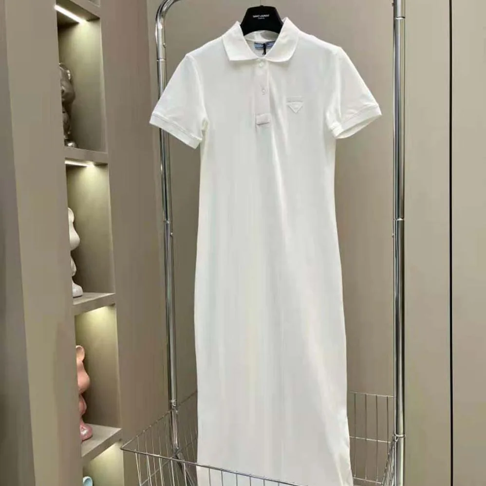 Prada Piqué Midi-dress with Fabric Triangle Logo for Women in White