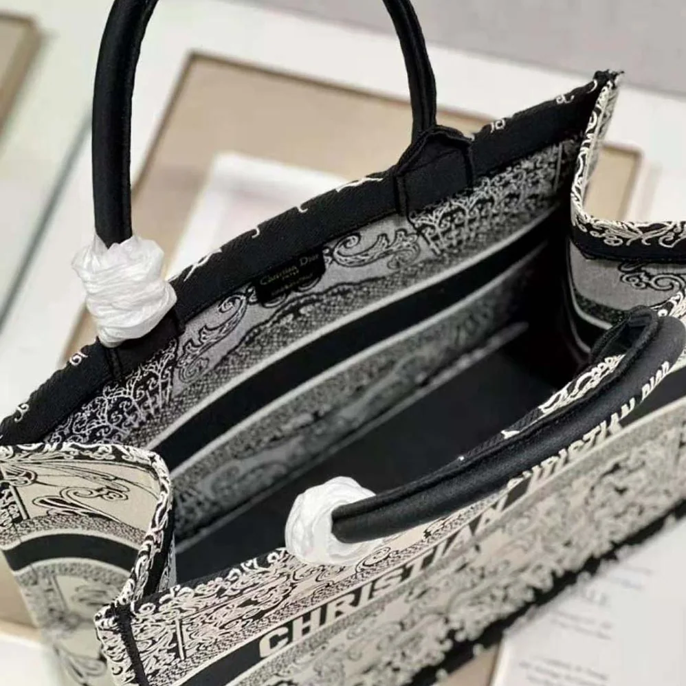 Dior Medium Dior Book Tote White and Black Dior Bandana Embroidery for Women