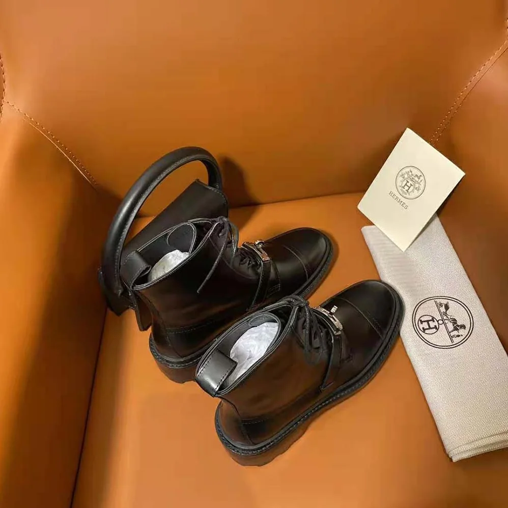 Hermes Funk Ankle Boot in Glazed Calfskin for Women in Black Hermes Funk Ankle Boot in Glazed Calfskin for Women in Black