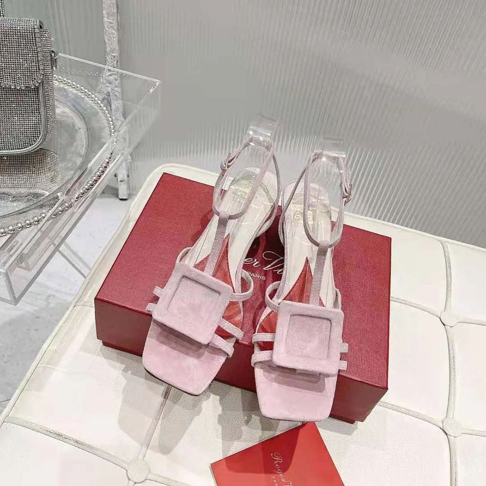 Roger Vivier Virgule Covered Buckle Sandals in Leather for Women in Pink