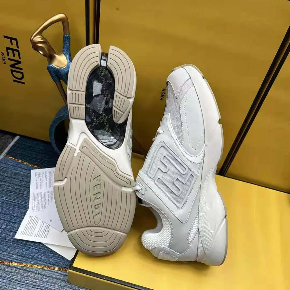 Fendi Faster Trainers White Nubuck Leather Low for Men in Tops