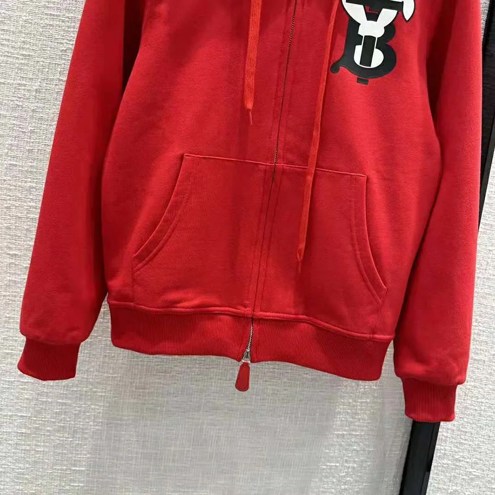 Burberry Rabbit Print Cotton Hooded Top for Men in Red