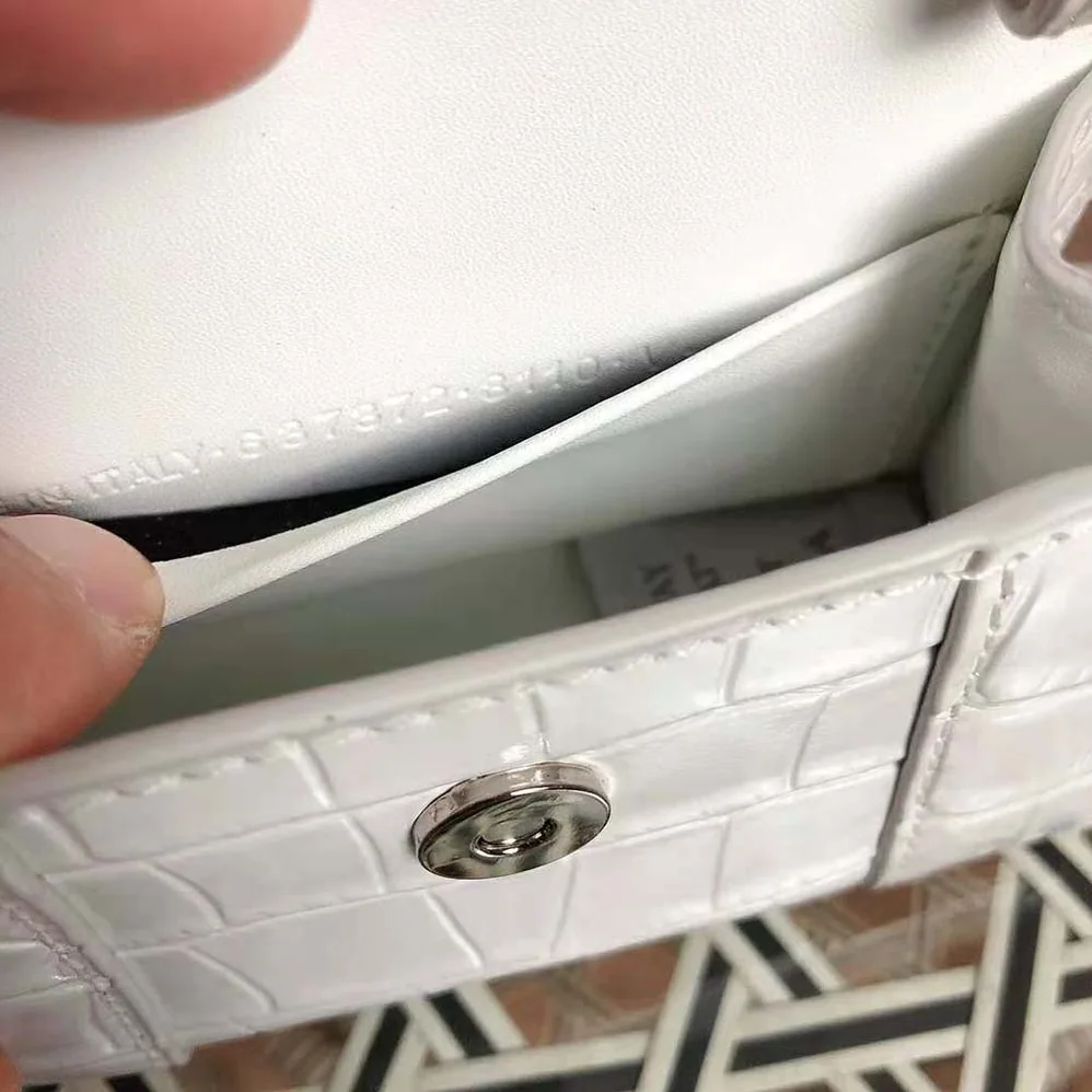 Balenciaga Hourglass Mini Top Handle Bag in White Shiny Crocodile Embossed Calfskin for Women Balenciaga Hourglass Mini Top Handle Bag in White Shiny Crocodile Embossed Calfskin for Women