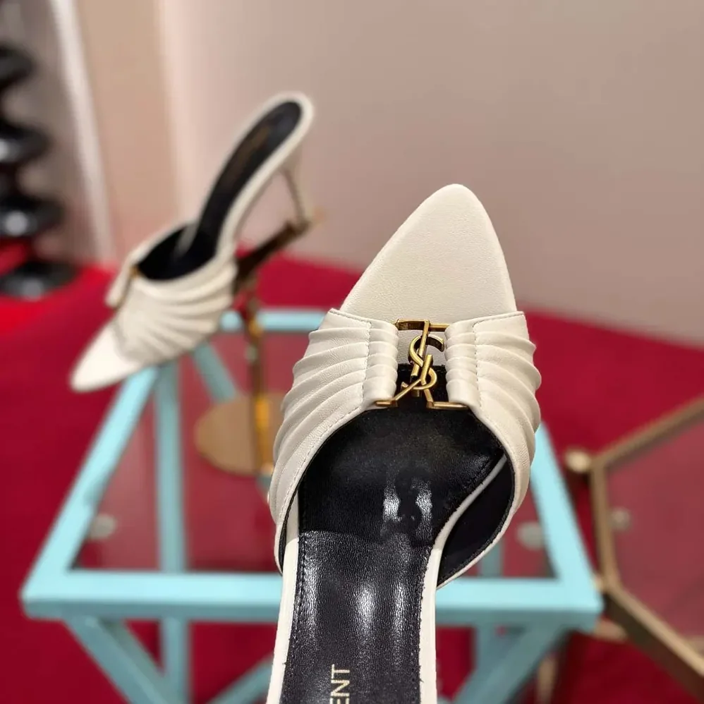 Saint Laurent YSL Babylone Mules In Smooth Leather White for Women Saint Laurent YSL Babylone Mules In Smooth Leather White for Women