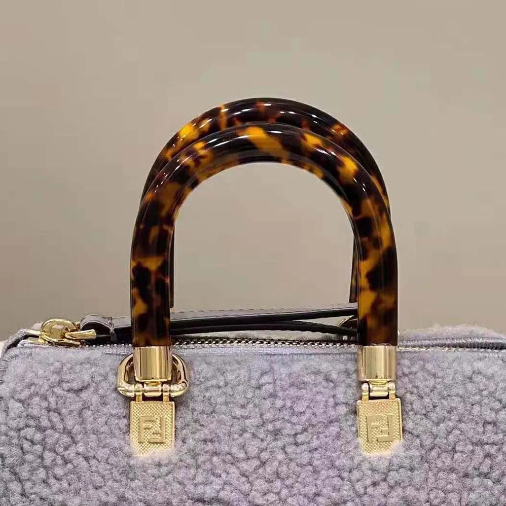 Fendi By The Way Mini Light Gray Sheepskin Small Boston Bag for Women Fendi By The Way Mini Light Gray Sheepskin Small Boston Bag for Women