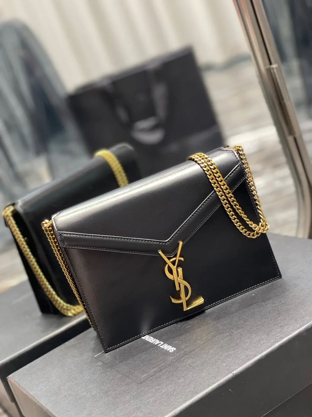 Saint Laurent Cassandra Medium Shoulder Bag in Black Gold Hardware Saint Laurent Cassandra Medium Shoulder Bag in Black Gold Hardware