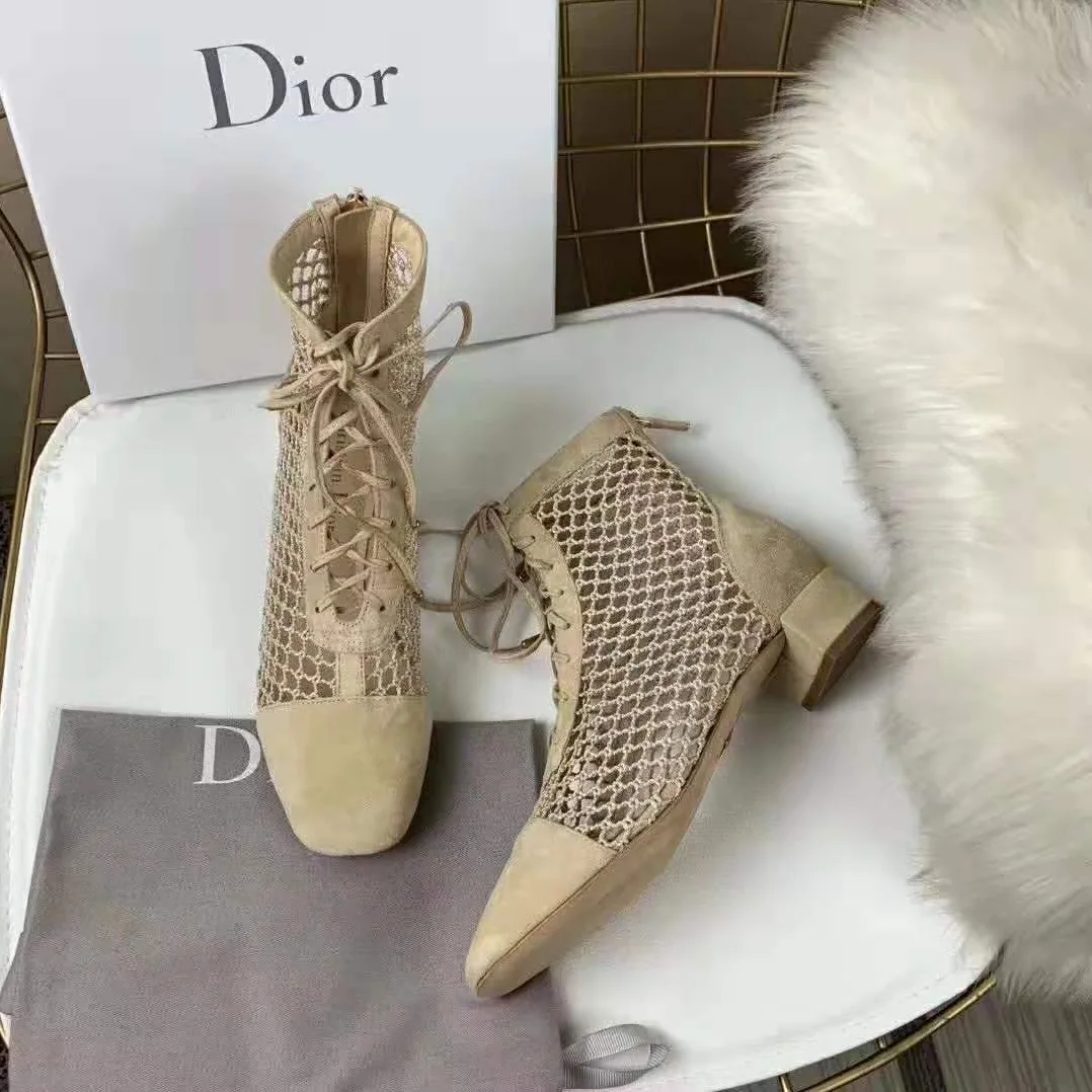 Dior Naughtily-D Mesh Ankle Boot in Suede Calfskin 3cm Heel for Women in Sandy Dior Naughtily-D Mesh Ankle Boot in Suede Calfskin 3cm Heel for Women in Sandy