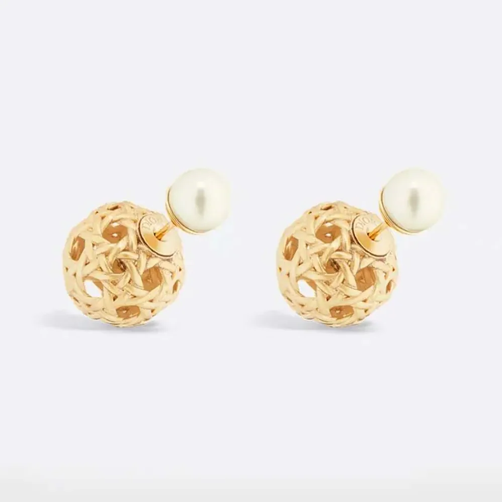 Dior Tribales Earrings Gold-Finish Metal and White Resin Pearls for Women Dior Tribales Earrings Gold-Finish Metal and White Resin Pearls for Women