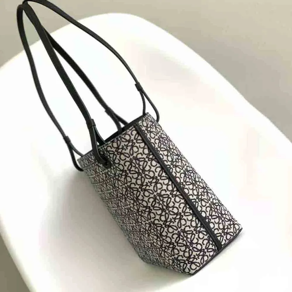 Loewe Square Tote Bag in Anagram Jacquard and Calfskin for Women in Black Loewe Square Tote Bag in Anagram Jacquard and Calfskin for Women in Black