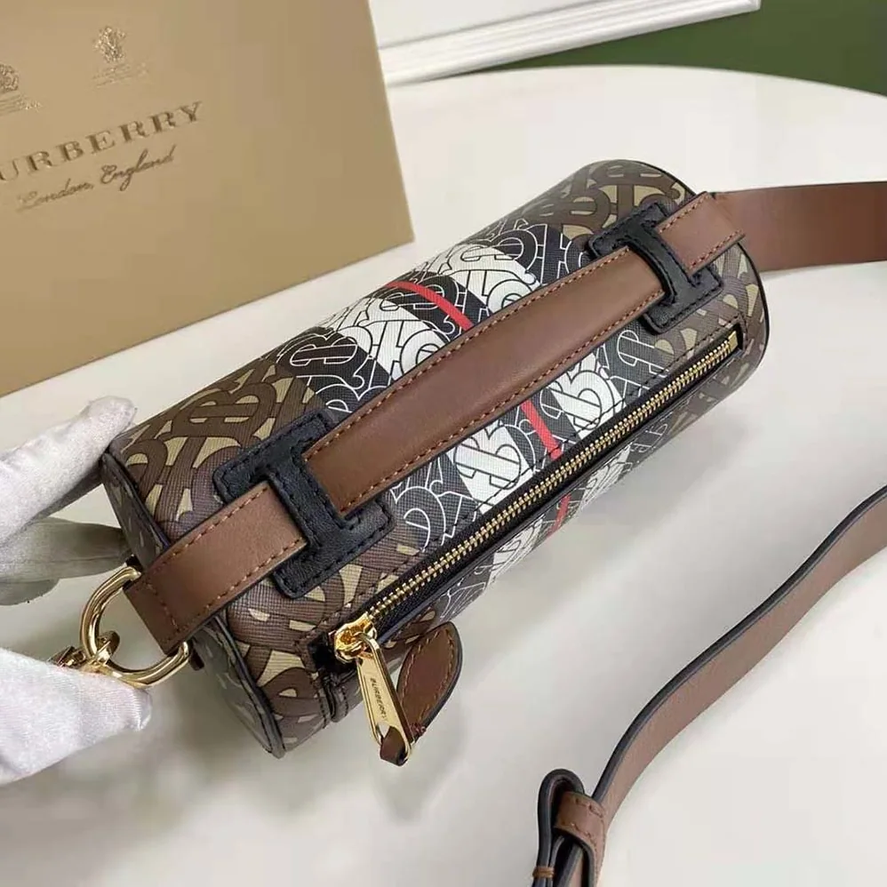 Burberry The Monogram Stripe E-canvas and Leather Barrel Bag for Women