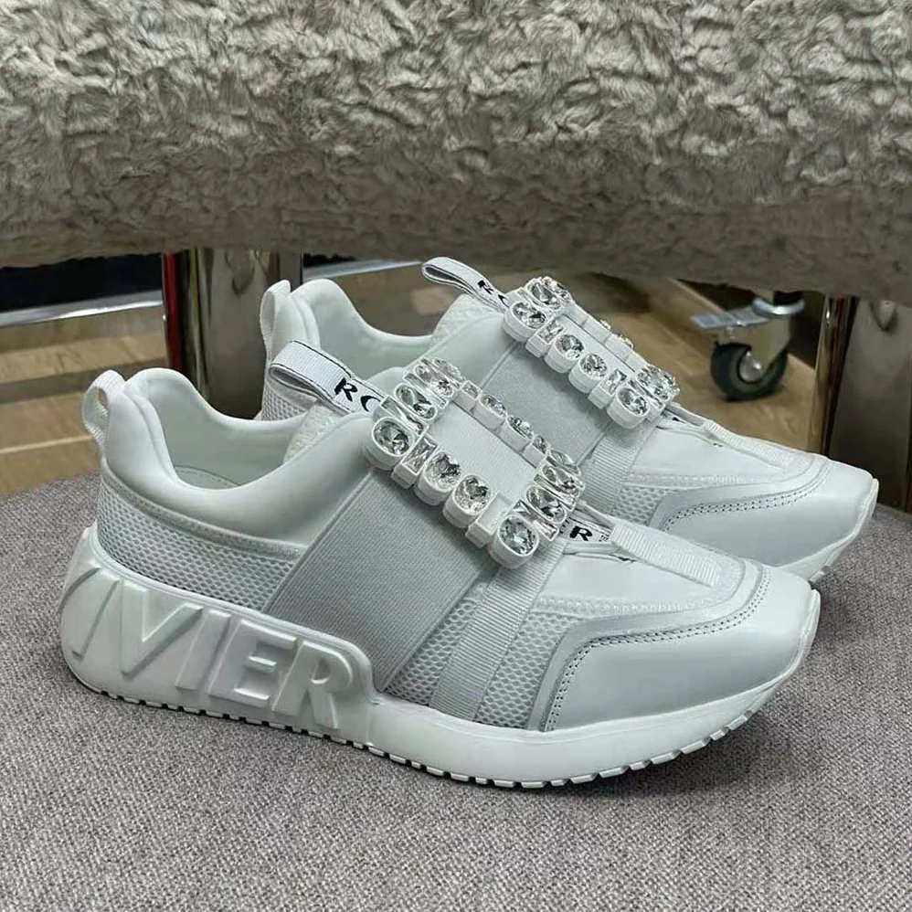 Roger Vivier Viv Go Rhinestone Buckle Sneakers in Technical Fabrics for Women in White