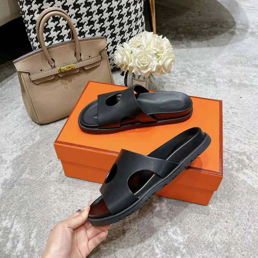Hermes Edith Sandal in Calfskin with Perforated Upper for Women in Black