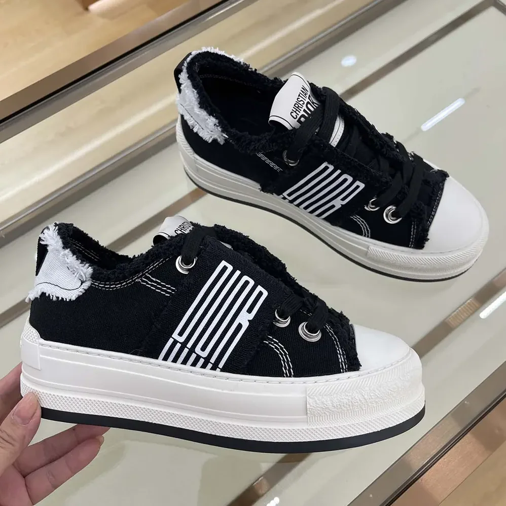 Dior Walk'n'Dior Platform Sneaker Black and White Fringed Cotton Canvas for Women