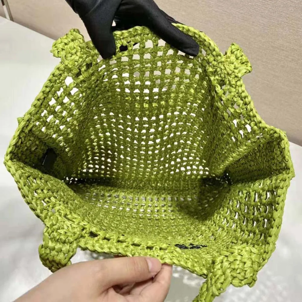 Prada Raffia Tote Bag with A Soft for Women in Lime