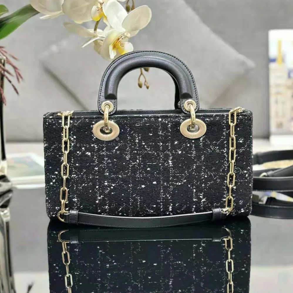 Dior Medium Lady D-Joy Bag Black Cannage Tweed for Women