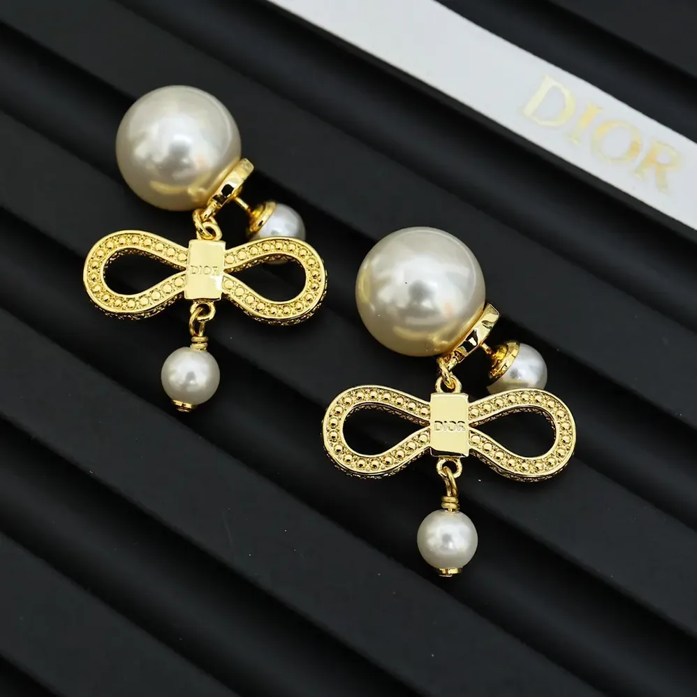 Dior Tribales Earrings Champagne-Finish Metal with White Resin Pearls for Women