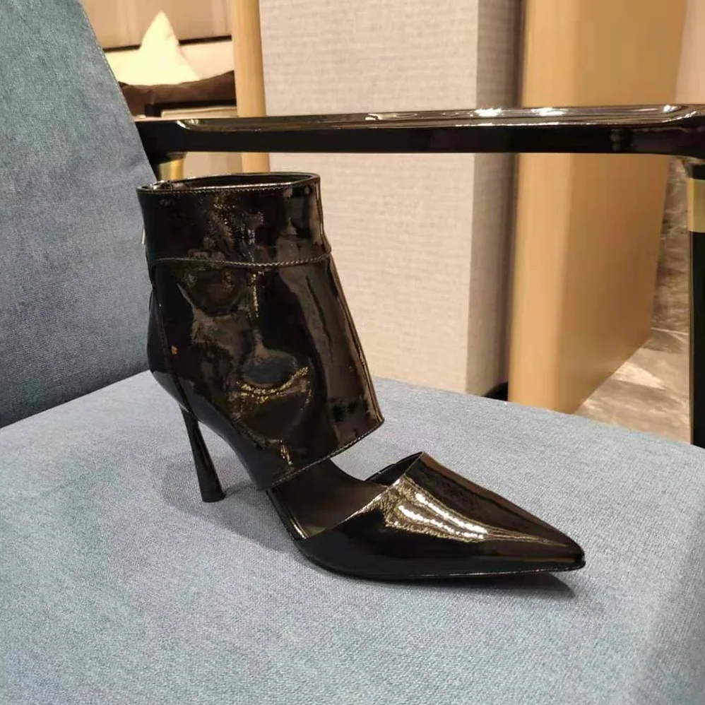Jimmy Choo Tara 100 Black Naplack Cut Out Ankle Boots for Women Jimmy Choo Tara 100 Black Naplack Cut Out Ankle Boots for Women