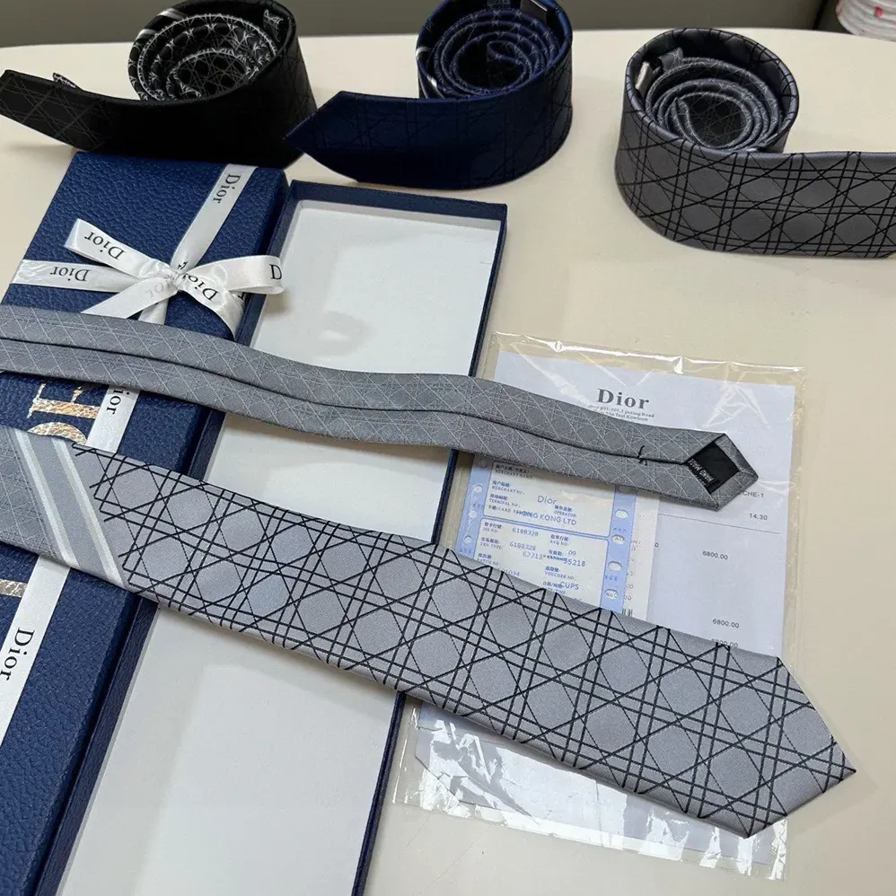 Dior Striped Cannage Tie Gray White and Deep Gray Silk for Men Dior Striped Cannage Tie Gray White and Deep Gray Silk for Men