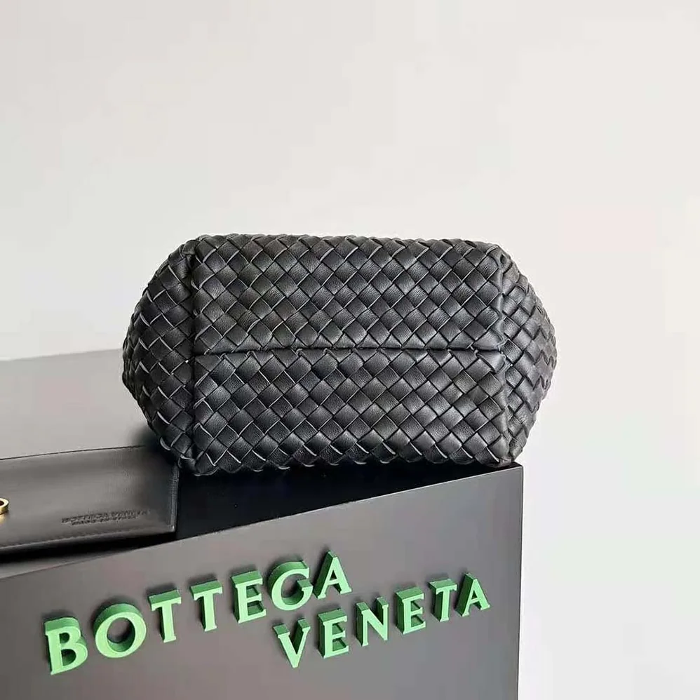 Bottega Veneta Mini Cabat Intreccio Leather Tote Bag with Detachable Strap for Women in Black Bottega Veneta Mini Cabat Intreccio Leather Tote Bag with Detachable Strap for Women in Black