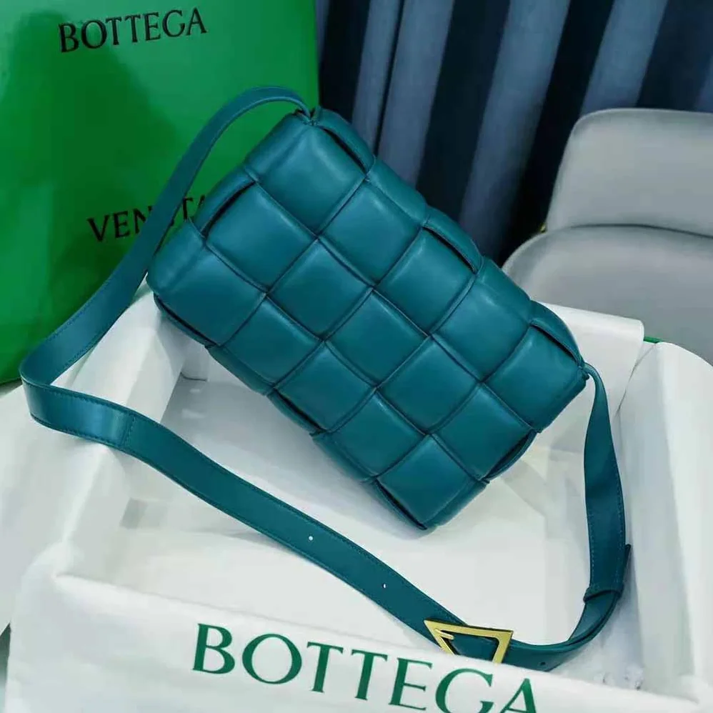 Bottega Veneta Padded Cassette Padded Intreccio Leather Cross-Body Bag for Women in Blue