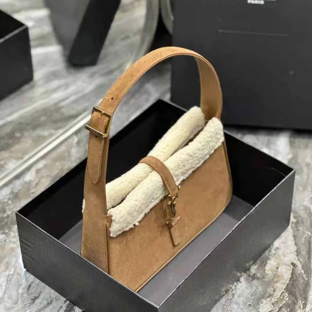 Saint Laurent YSL Le 5 à 7 Hobo Bag in Suede and Shearling for Women