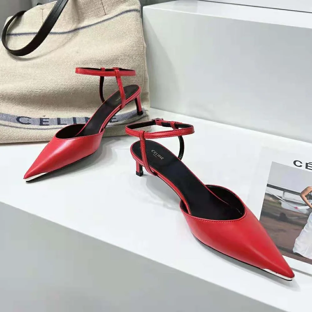 Celine Kitten Metal Toe Pump in Kidskin for Women in Red Celine Kitten Metal Toe Pump in Kidskin for Women in Red