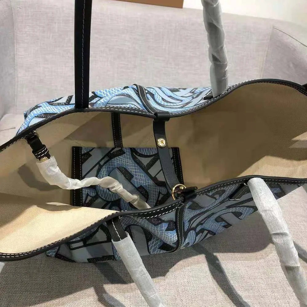 Burberry Mini Monogram Print E-canvas Beach Tote for Women in Blue Burberry Mini Monogram Print E-canvas Beach Tote for Women in Blue