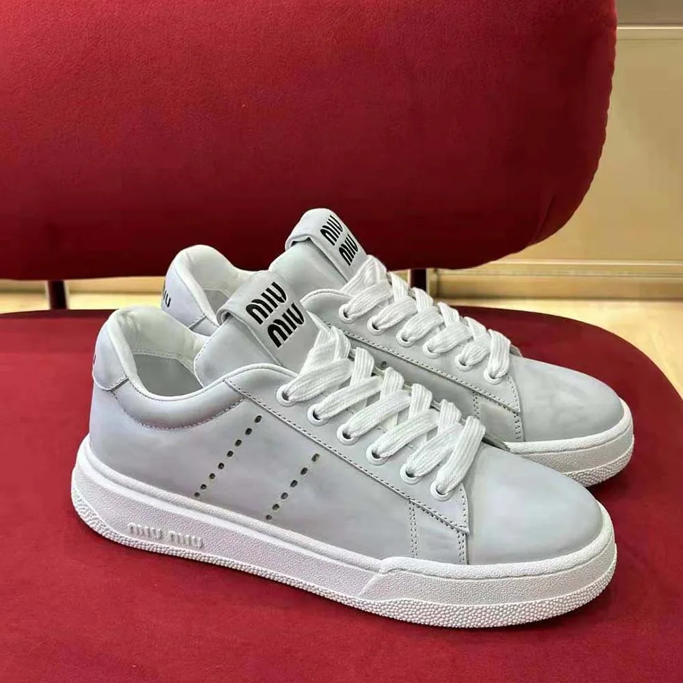 Miu Miu Bleached Leather Sneakers for Women in White