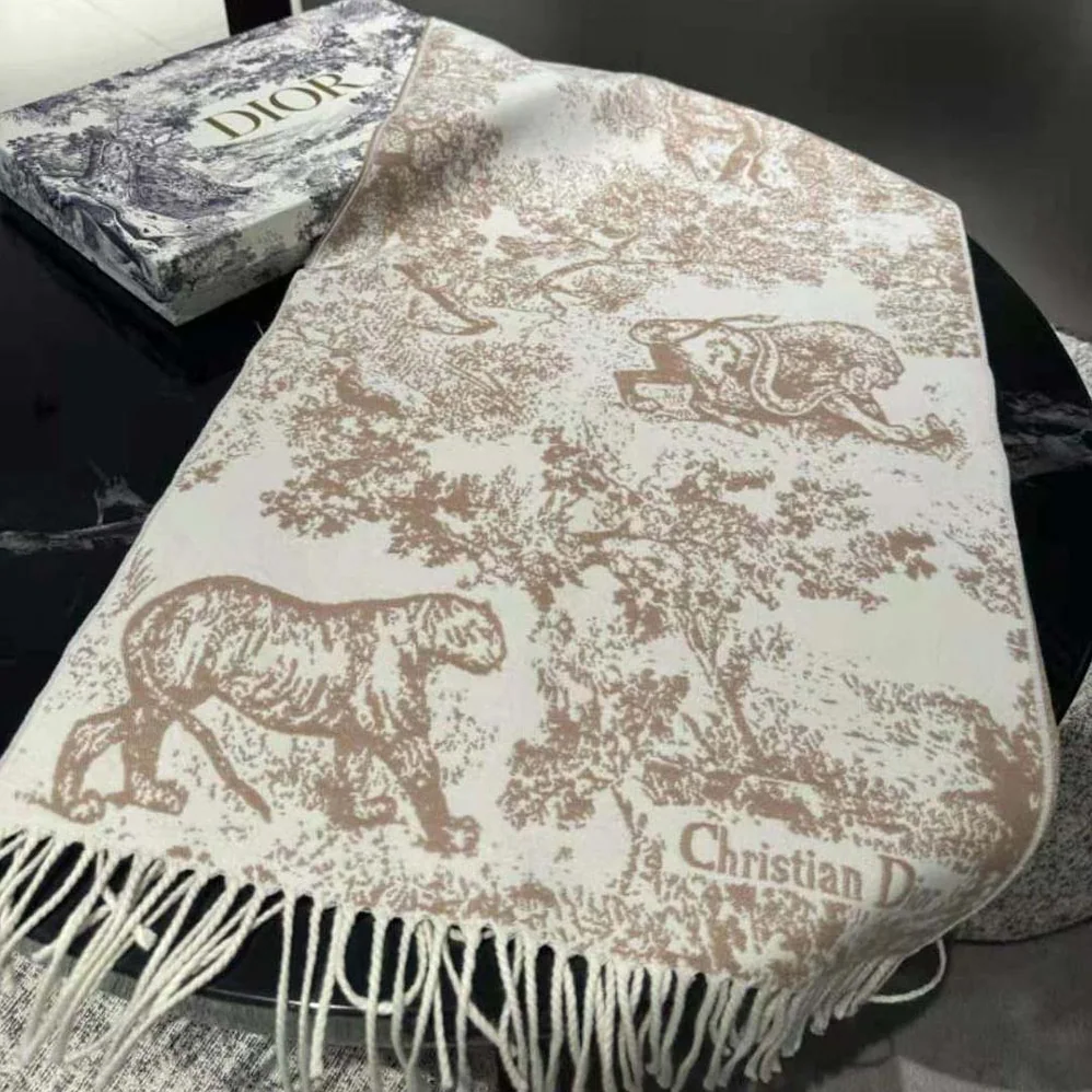 Dior Toile De Jouy Sauvage Scarf Rose Des Vents Cashmere and Wool for Women