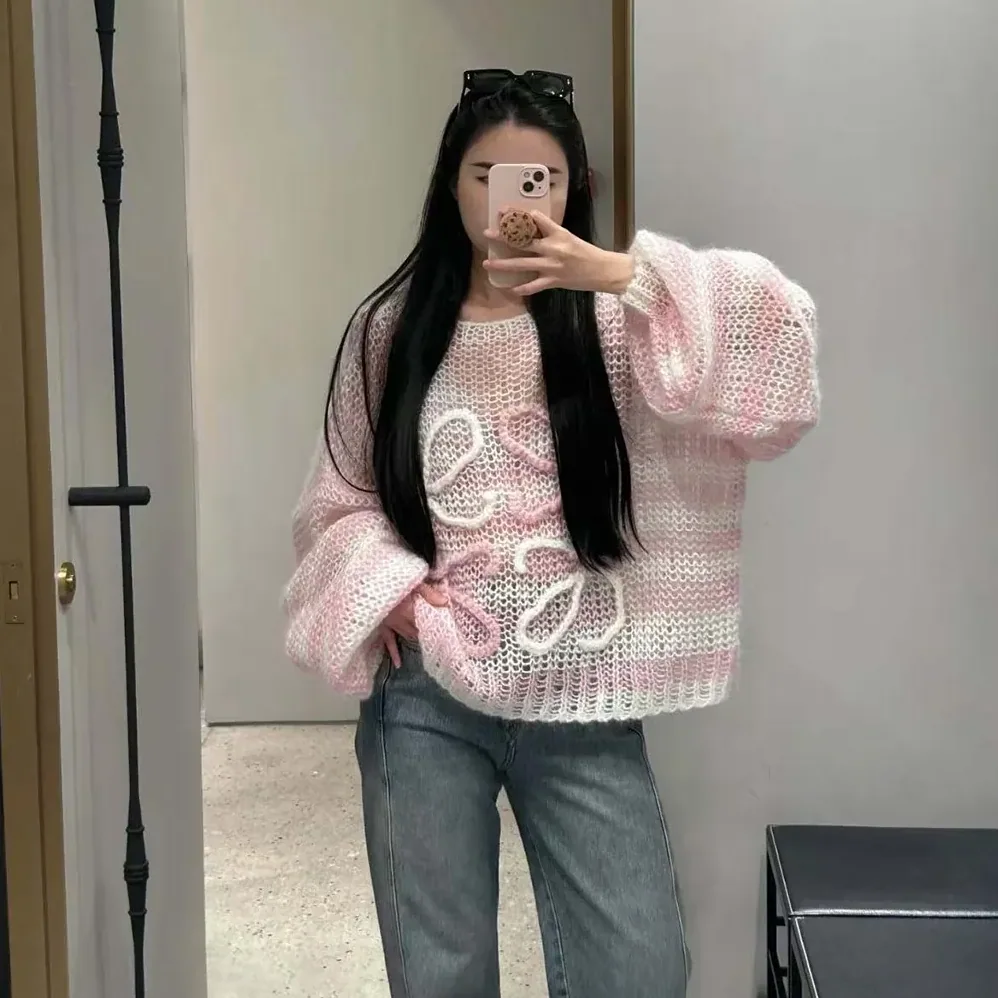 Loewe Anagram Sweater in Mohair for Women in Pink Loewe Anagram Sweater in Mohair for Women in Pink