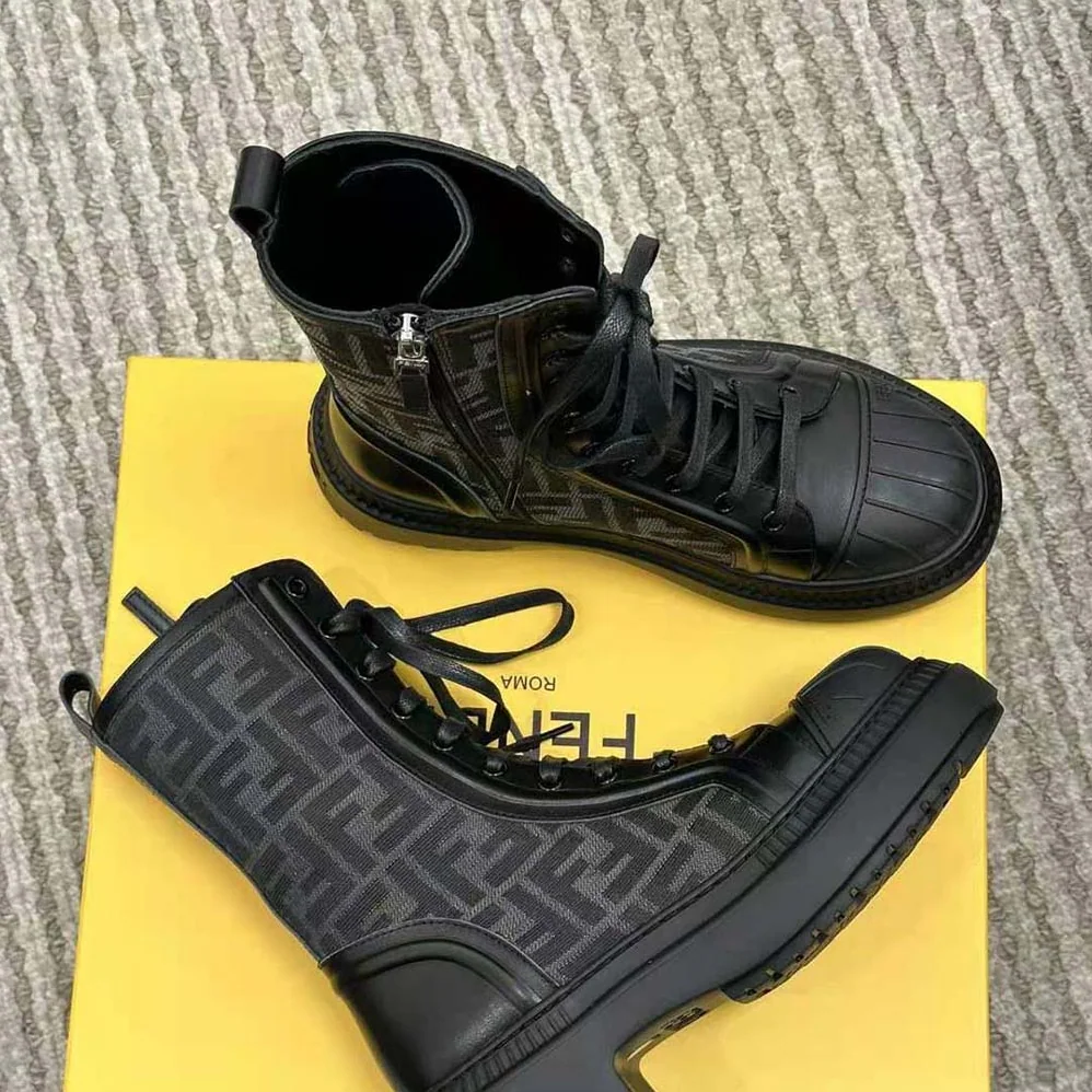 Fendi Domino Black Leather Biker Boots for Women