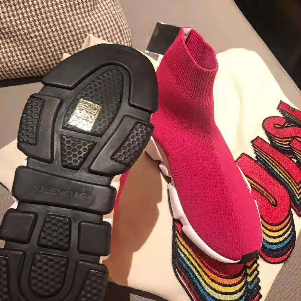 Balenciaga Speed Trainers in Knit and Balenciaga Logo for Women in Rose