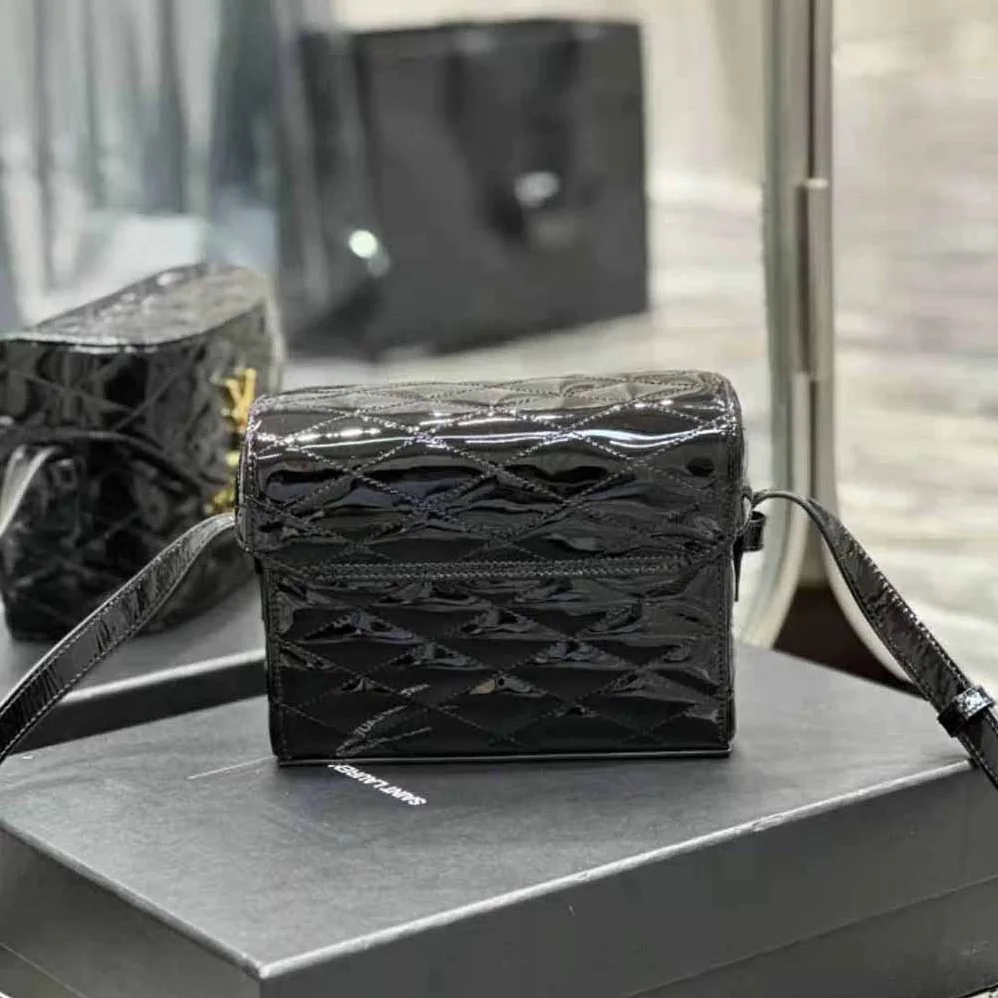 Saint Laurent YSL June Box Bag in Quilted Patent Leather for Women