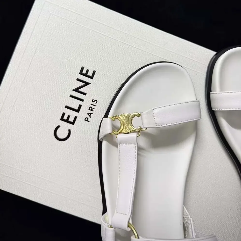 Celine Maud Sandal with Triomphe in Calfskin for Women in White Celine Maud Sandal with Triomphe in Calfskin for Women in White